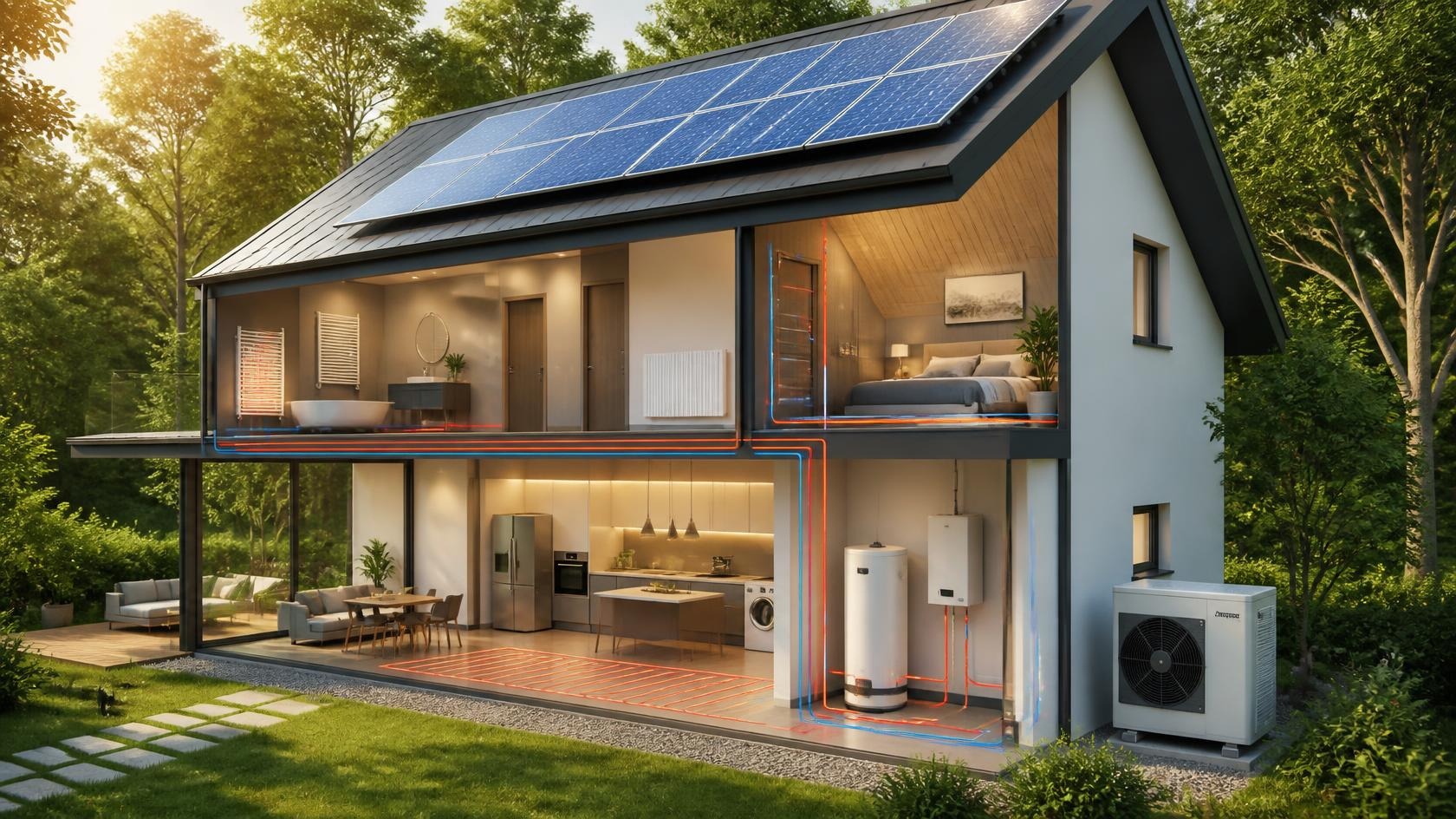 casa "green" in cui gli elettrodomestici sono alimentati dal fotovoltaico e il riscaldamento avviene  tramite pompa di calore